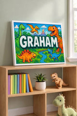 Graham Name Art - Dinosaur Adventure personalized wall print for kids