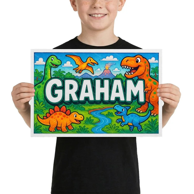 Graham Name Art - Dinosaur Adventure personalized wall print for kids