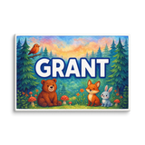 Grant Name Art - Forest Friends personalized wall print for kids