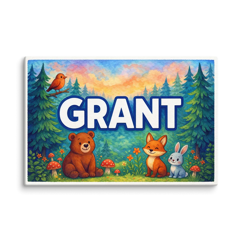 Grant Name Art - Forest Friends personalized wall print for kids
