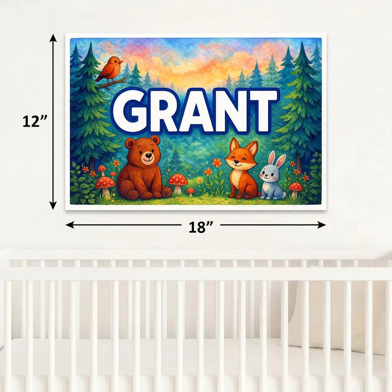 Grant Name Art - Forest Friends personalized wall print for kids