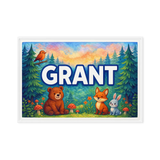 Grant Name Art - Forest Friends personalized wall print for kids