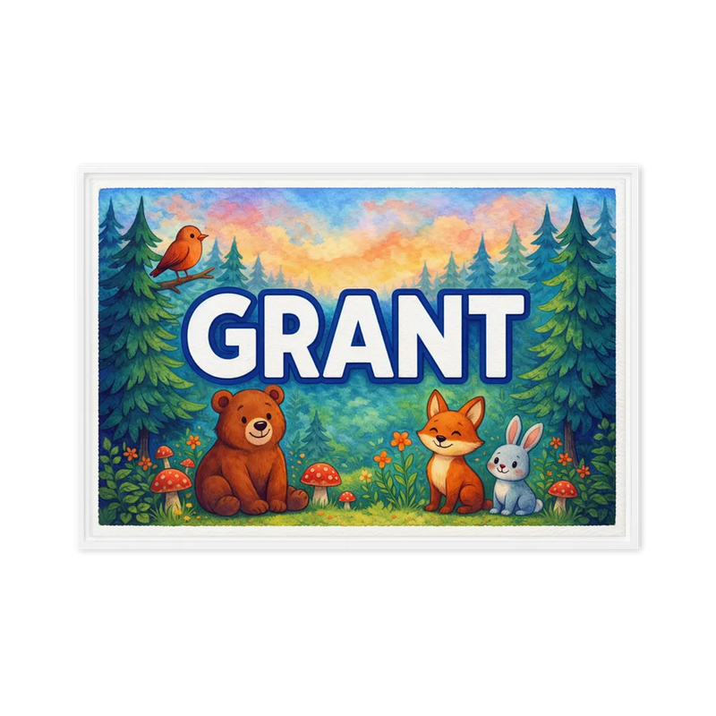 Grant Name Art - Forest Friends personalized wall print for kids