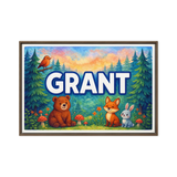 Grant Name Art - Forest Friends personalized wall print for kids
