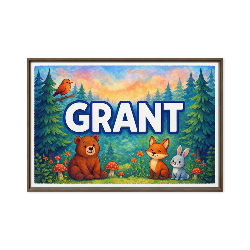 Grant Name Art - Forest Friends personalized wall print for kids