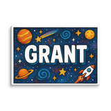 Grant Name Art - Space Explorers personalized wall print for kids