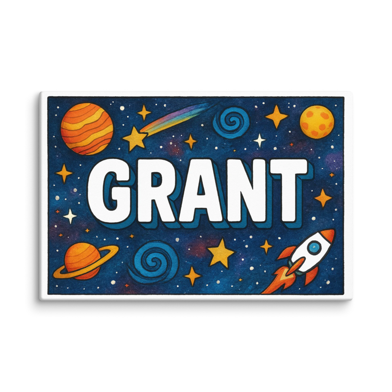 Grant Name Art - Space Explorers personalized wall print for kids