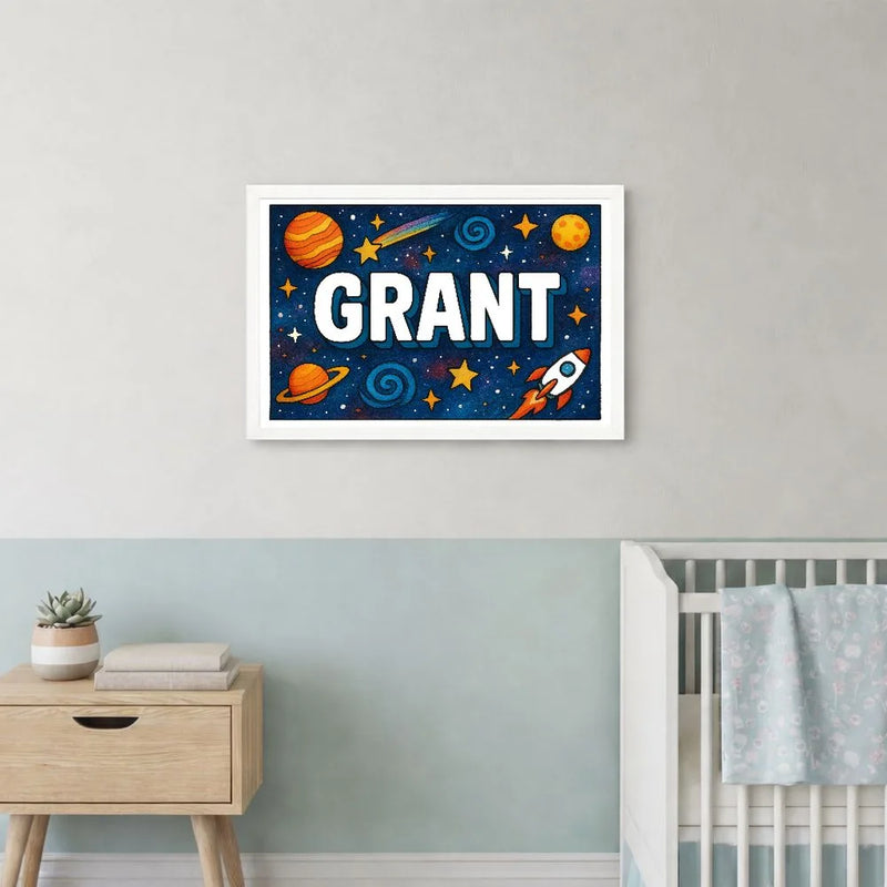 Grant Name Art - Space Explorers personalized wall print for kids