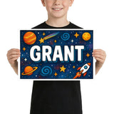 Grant Name Art - Space Explorers personalized wall print for kids