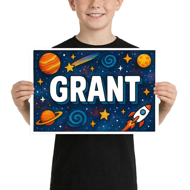 Grant Name Art - Space Explorers personalized wall print for kids