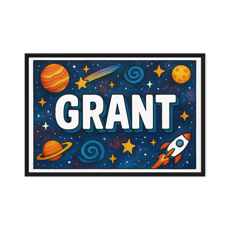 Grant Name Art - Space Explorers personalized wall print for kids