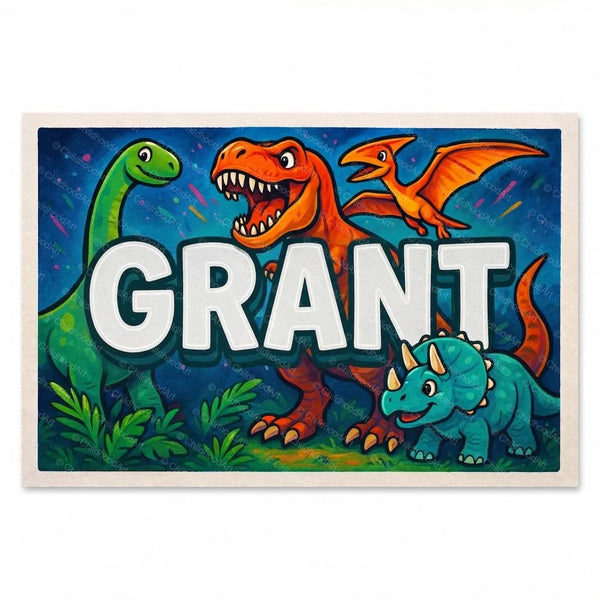 Grant Name Art - Dinosaur Adventure Personalized Wall Art
