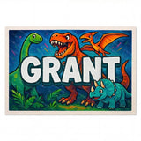 Grant Name Art - Dinosaur Adventure personalized wall print for kids
