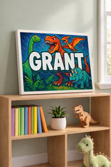 Grant Name Art - Dinosaur Adventure personalized wall print for kids