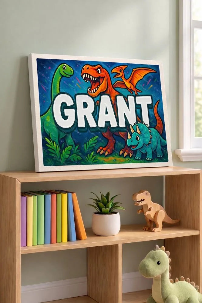 Grant Name Art - Dinosaur Adventure personalized wall print for kids