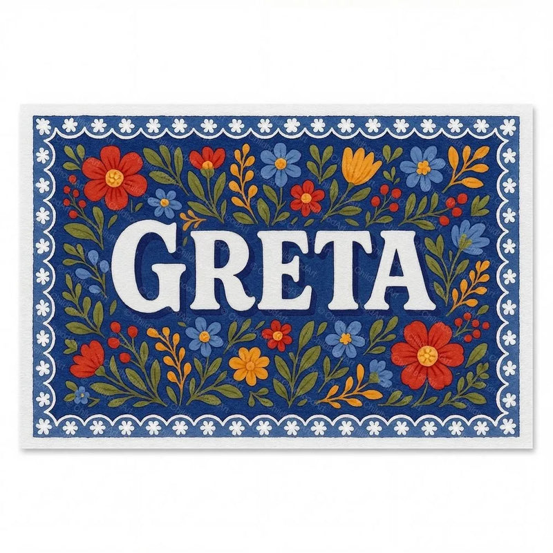 Greta Name Art - Floral Farmhouse personalized wall print for kids