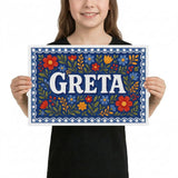 Greta Name Art - Floral Farmhouse personalized wall print for kids