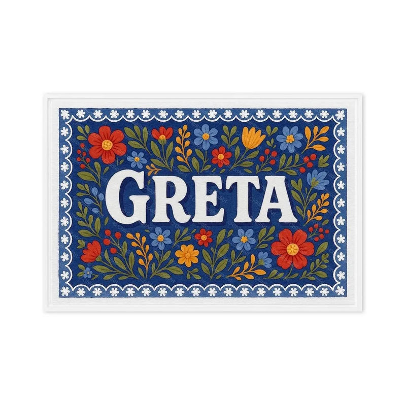 Greta Name Art - Floral Farmhouse personalized wall print for kids