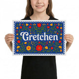 Gretchen Name Art - Floral Farmhouse personalized wall print for kids