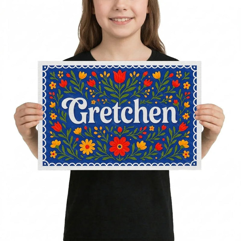 Gretchen Name Art - Floral Farmhouse personalized wall print for kids
