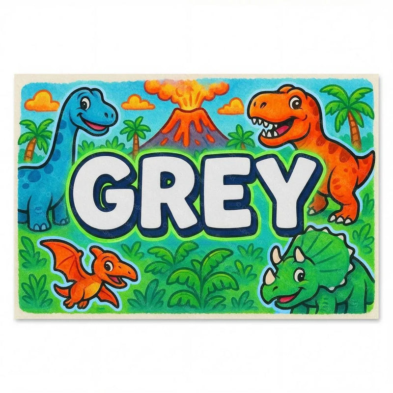 Grey Name Art - Dinosaur Adventure personalized wall print for kids
