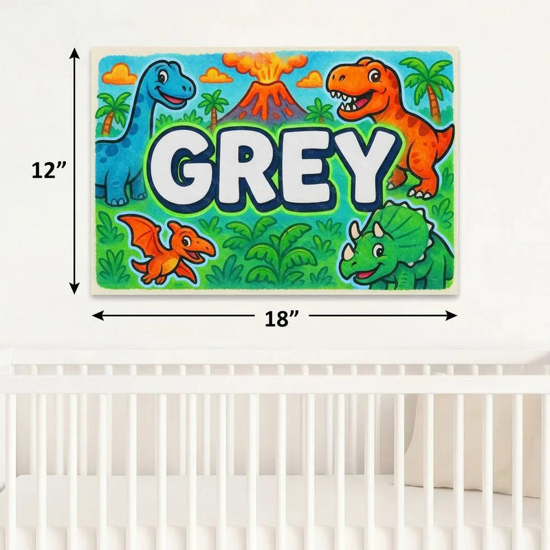 Grey Name Art - Dinosaur Adventure personalized wall print for kids