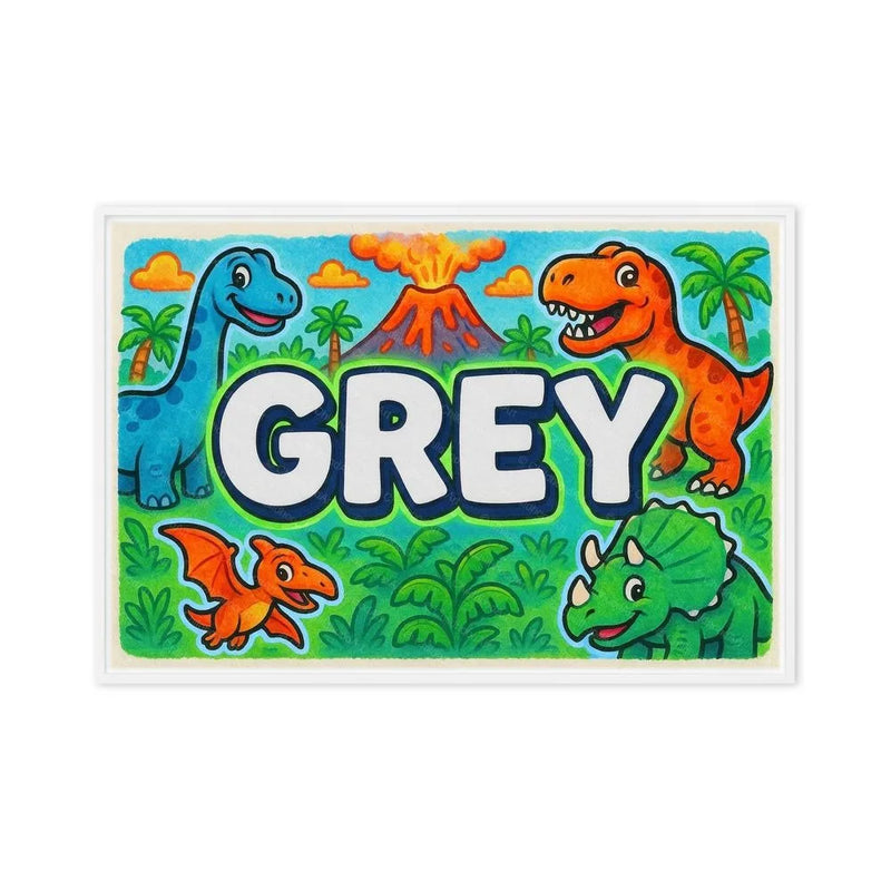 Grey Name Art - Dinosaur Adventure personalized wall print for kids