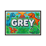 Grey Name Art - Dinosaur Adventure personalized wall print for kids