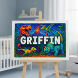 Griffin Name Art - Dinosaur Adventure personalized wall print for kids