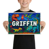 Griffin Name Art - Dinosaur Adventure personalized wall print for kids