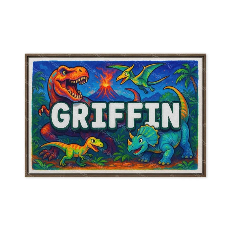 Griffin Name Art - Dinosaur Adventure personalized wall print for kids