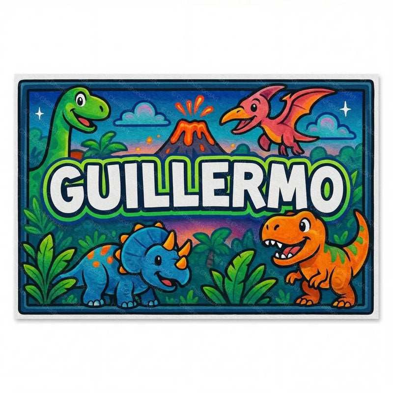 Guillermo Name Art - Dinosaur Adventure personalized wall print for kids