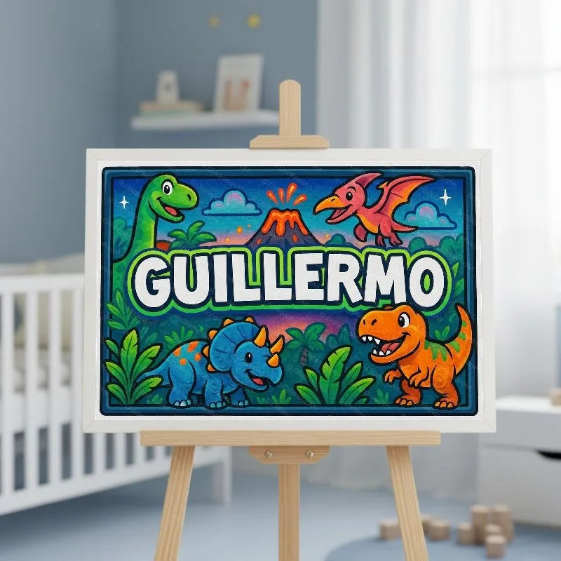 Guillermo Name Art - Dinosaur Adventure personalized wall print for kids