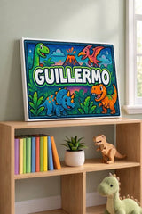 Guillermo Name Art - Dinosaur Adventure personalized wall print for kids