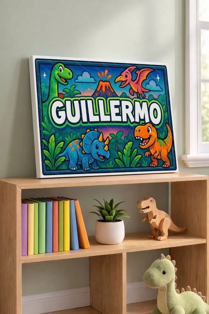 Guillermo Name Art - Dinosaur Adventure personalized wall print for kids