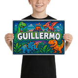 Guillermo Name Art - Dinosaur Adventure personalized wall print for kids