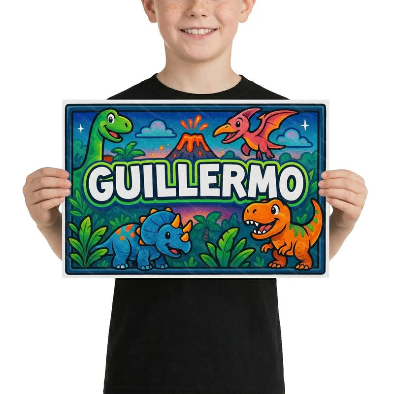 Guillermo Name Art - Dinosaur Adventure personalized wall print for kids