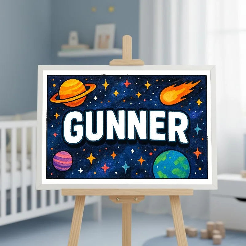 Gunner Name Art - Space Explorers personalized wall print for kids