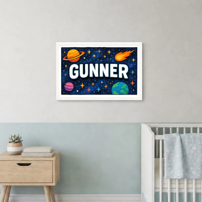 Gunner Name Art - Space Explorers personalized wall print for kids