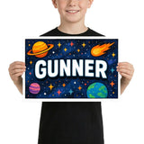 Gunner Name Art - Space Explorers personalized wall print for kids