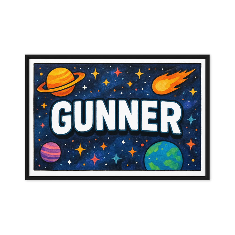 Gunner Name Art - Space Explorers personalized wall print for kids