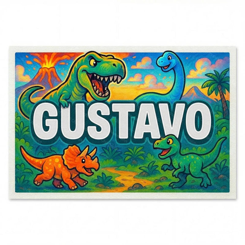 Gustavo Name Art - Dinosaur Adventure personalized wall print for kids