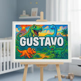 Gustavo Name Art - Dinosaur Adventure personalized wall print for kids