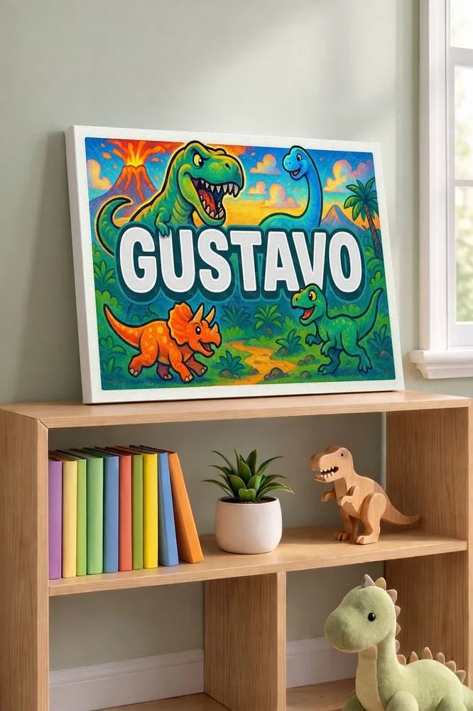 Gustavo Name Art - Dinosaur Adventure personalized wall print for kids