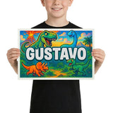 Gustavo Name Art - Dinosaur Adventure personalized wall print for kids