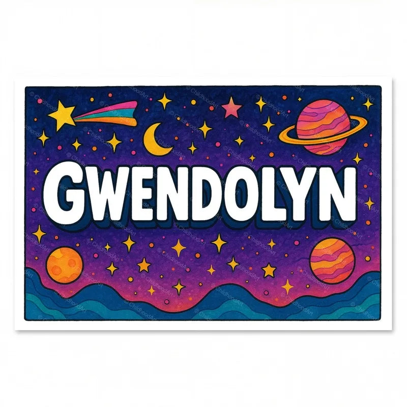 Gwendolyn Name Art - Space Explorers personalized wall print for kids