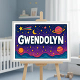 Gwendolyn Name Art - Space Explorers personalized wall print for kids