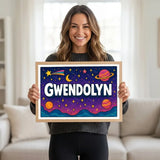 Gwendolyn Name Art - Space Explorers personalized wall print for kids