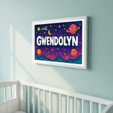 Gwendolyn Name Art - Space Explorers personalized wall print for kids