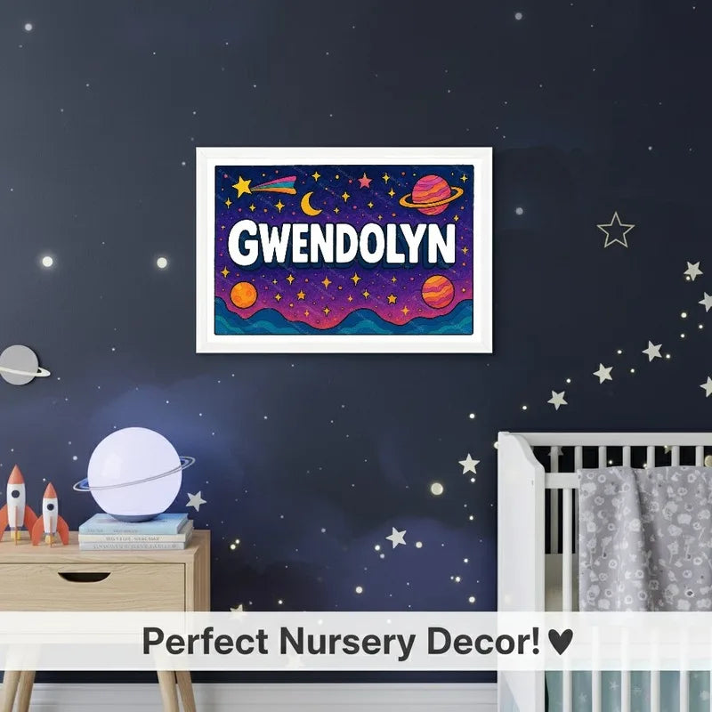 Gwendolyn Name Art - Space Explorers personalized wall print for kids